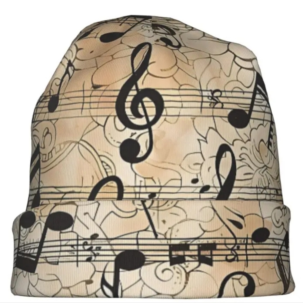 Musical Note Pattern Slouch Beanie - Picture 2 of 4